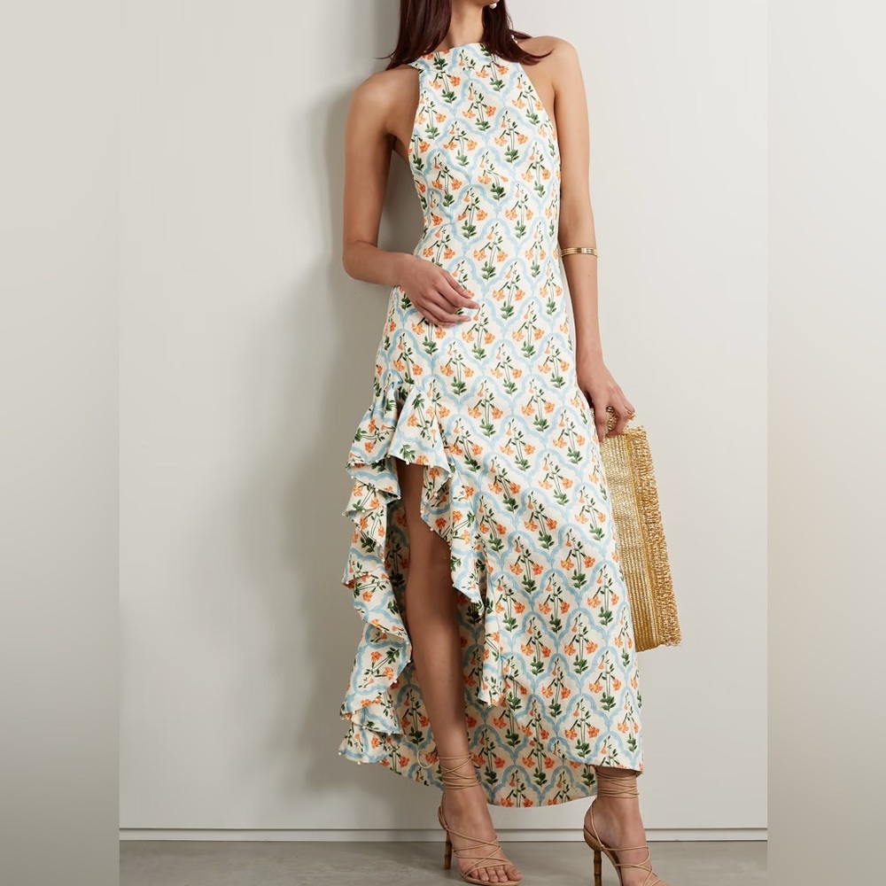Agua by Agua Bendita - Gerbera ruffled printed linen maxi dress, XS